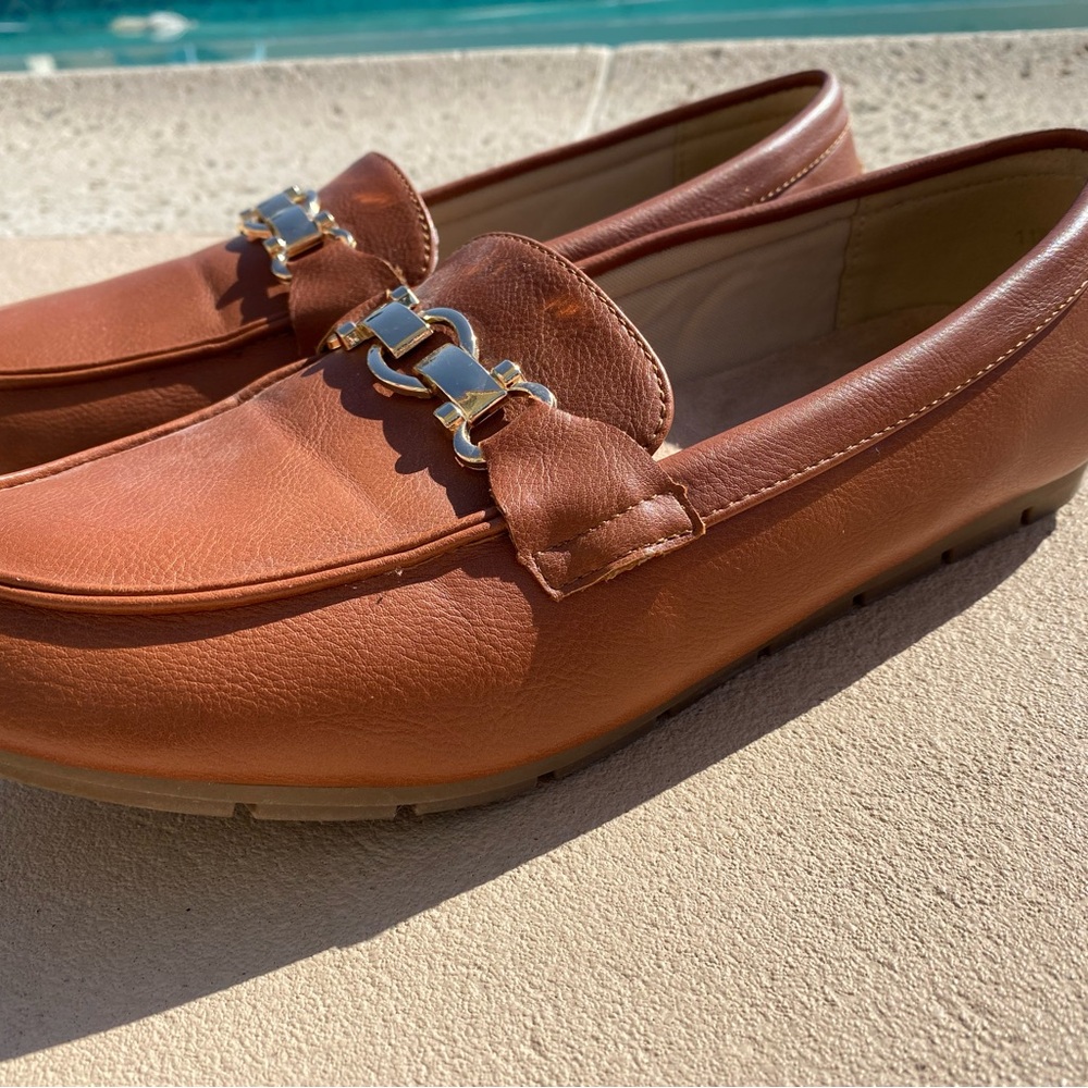 Women’s Brown Loafers with Gold Chain Detail